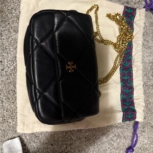 Tory Burch Black Quilted Crossbody with Gold Chain